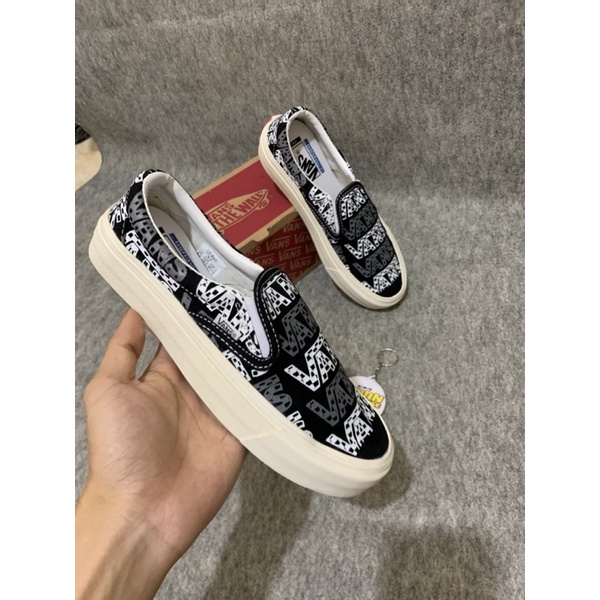 [ BAYAR DI TEMPAT ] VANS SLIP ON TRASHER BLACK WHAITE WAFDLE DT