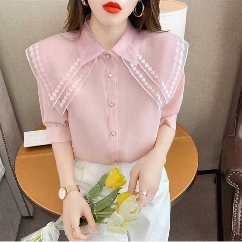 MDLV ~ 2170# Marilia Double Collar Shirt Atasan Blouse Korea Fashion Import