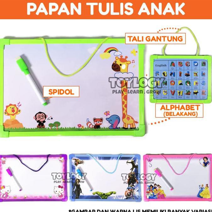 

Mainan Edukasi Papan Tulis Anak White Drawing Board Spidol Karakter