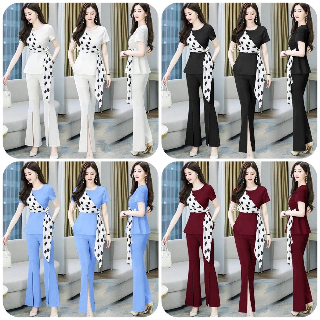 ST JACQUELINE / SETELAN JACQUELINE MOSCREPE / 2IN1 / SETELAN WANITA KOREAN STYLE / BAJU POLKA WANITA