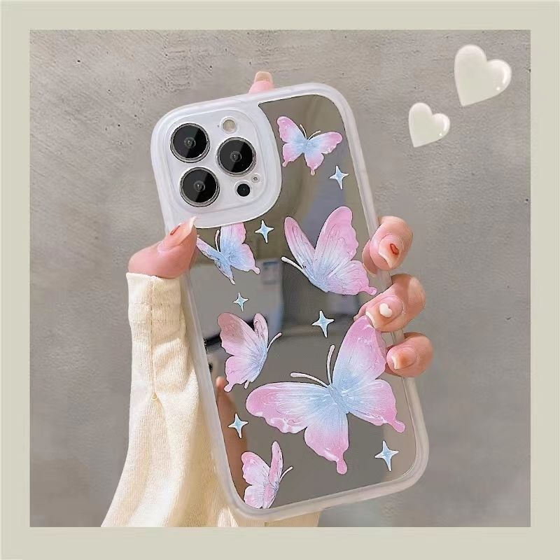 Case Desain Butterfly Aksen Cermin Untuk iPhone 12 13 11 Pro Max X Xs Max Xr