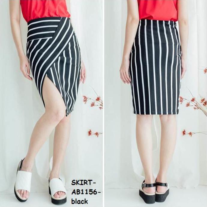 Style Rok Skirt Dress Bahan Kantor Kerja Stripe Garis Salur Korea Import Fashion HQ