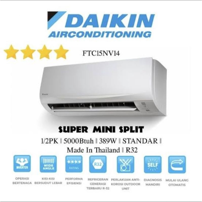 AC DAIKIN 1/2 FTC-15NV14 Standart THAILAND R32 + Instalasi pemasangan