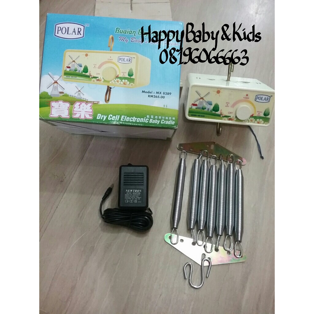 POLAR KOMPLIT Mesin Ayunan Listrik/Buaian bayi/Bouncer + 7 per + Besi pengait + Adaptor