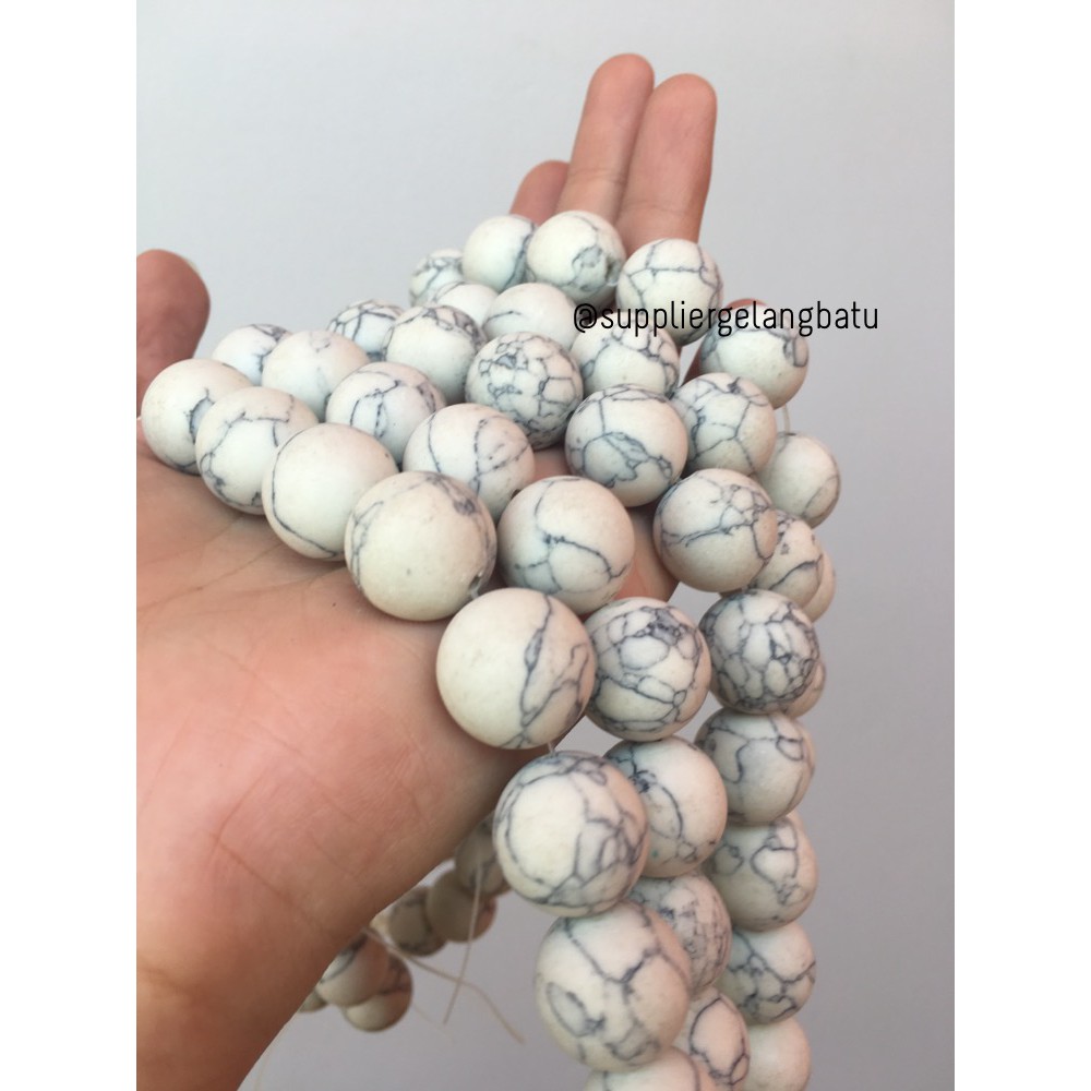 bahan batu pirus putih 16mm doff matte white howlite stone beading aksesoris craft supplier grosir