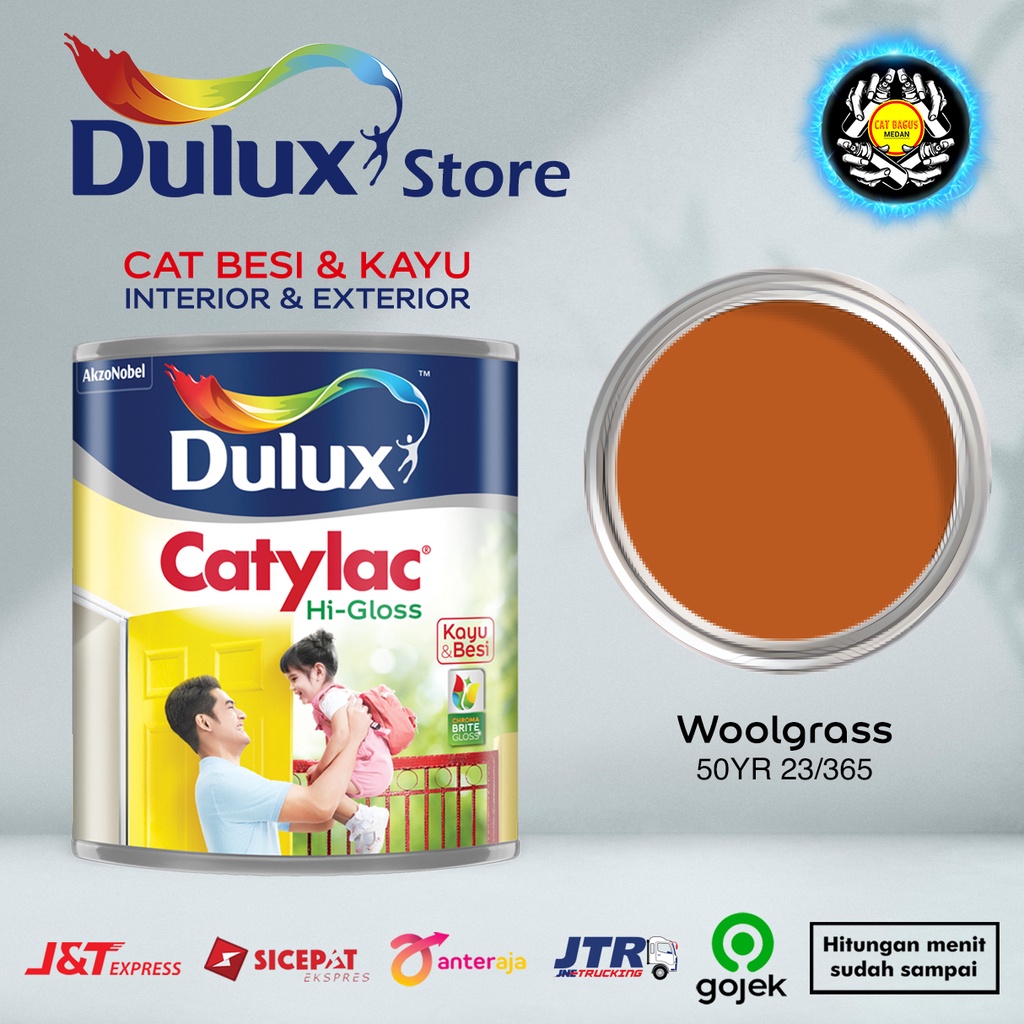 CAT MINYAK CAT KAYU DAN BESI DULUX CATYLAC HI-GLOSS 1 KG WARNA WOOLGRASS 50YR 23/365 COKELAT COKLAT 