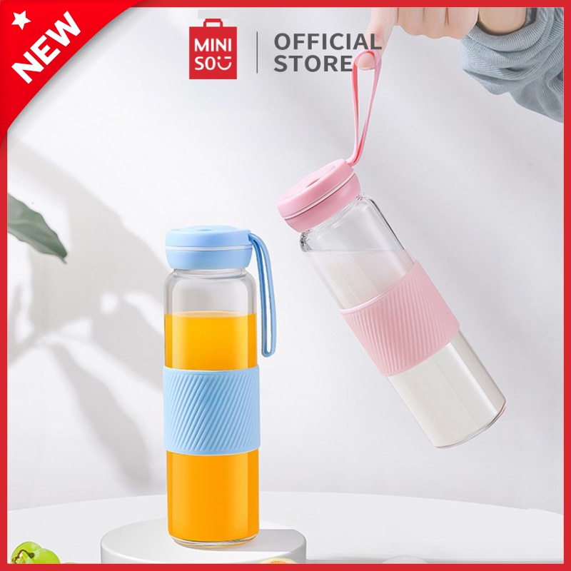 MINISO Botol Minum Kaca 500ml Tempat Air Minum Glass Water Bottle Wadah Dewasa Anak Perempuan Laki S