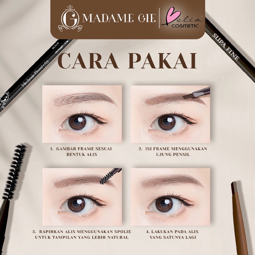 ❤ BELIA ❤ MADAME GIE Supa Fine Mechanic Brow | Pensil Alis Matic | Matic Eyebrow | BPOM