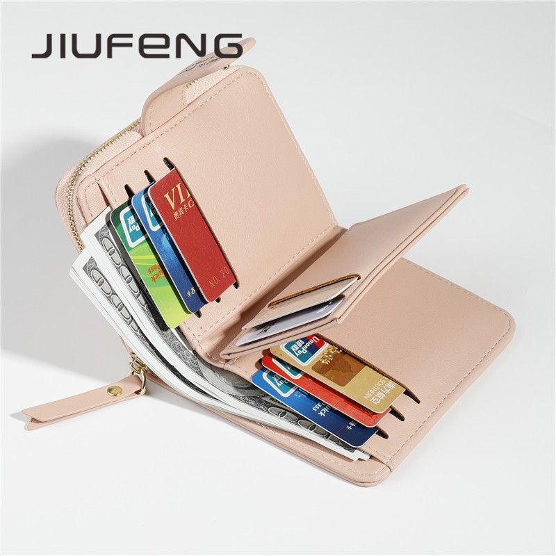 JIUFENG Dompet Koin Zipper Wanita Korea Fashion Pendek Serba Guna Resleting