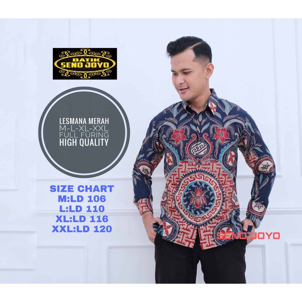 Batik pria lengan panjang warna Navy terbaru Ready M-XXL / baju batik panjang pria warna merah navy / batik keren untuk acara pesta / batik kerja warna navy / kemeja batik terbaru 2022 / batik pria LESMANA NAVY