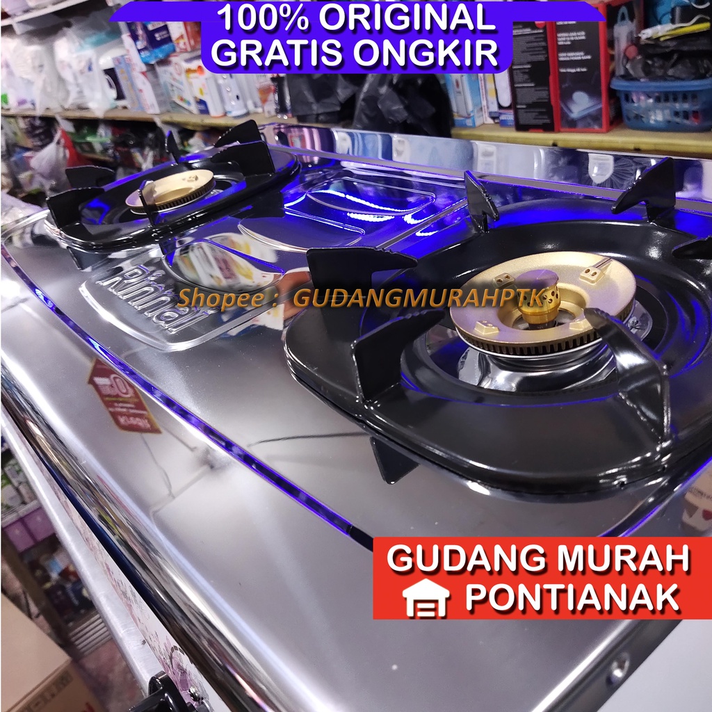 Kompor Gas 2 Tungku JUMBO Motif BUNGA SAKURA API LILIN API BESAR Rinnai RI 712 AF RI712AF 712AF