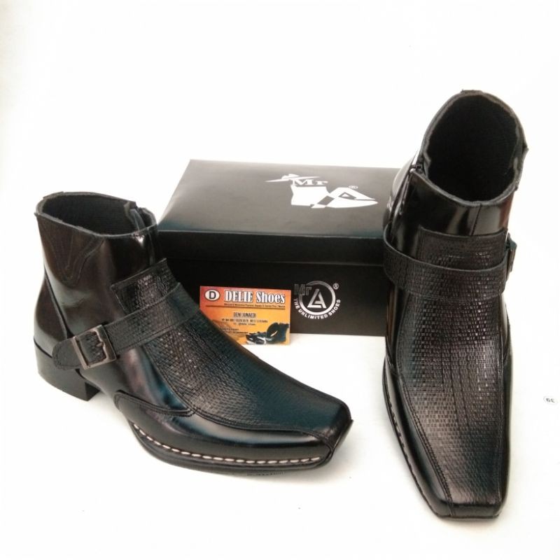 SEPATU PDH DINAS KANTORAN BOOTS KULIT ASLI PRIA MR LA HITAM