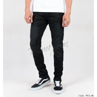 Celana jeans panjang skinny pria black washed Denim skiny warna Deep Brown Cowok PUL40