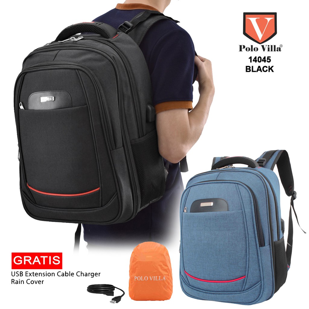 s Tas Ransel Laptop 31L Polo Villa 14045 Expandable Block 2 - Gratis Rain Cover n Kabel USB