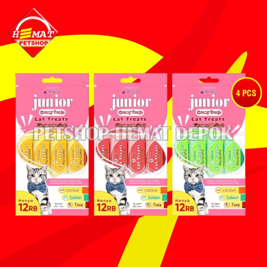 Junior Creamy Treats Cemilan Kucing Cat Food Snack 15GR X 4 Pcs