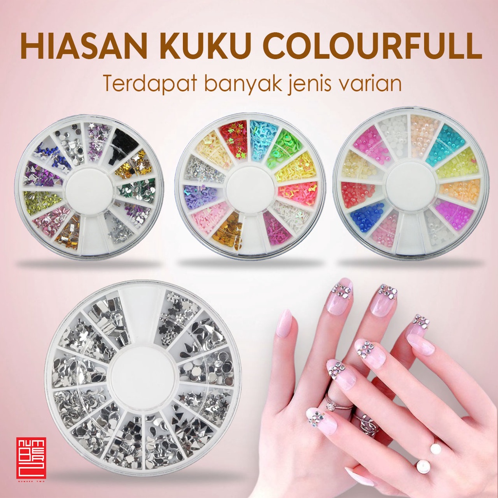 Hiasan kuku palsu manik-manik nail art colourfull 3D dekorasi kuku