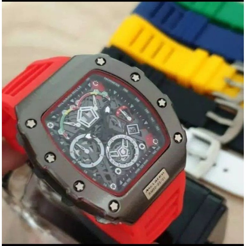 Jam Tangan Pria RM 8009 Tanggal Aktif Premium - Free Strap Rubber 1 Box RM Batre Cadangan Original