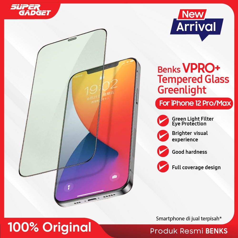 Benks Vpro+ Green Light iP 12 / pro / Max Tempered Glass Anti Gores ORIGINAL