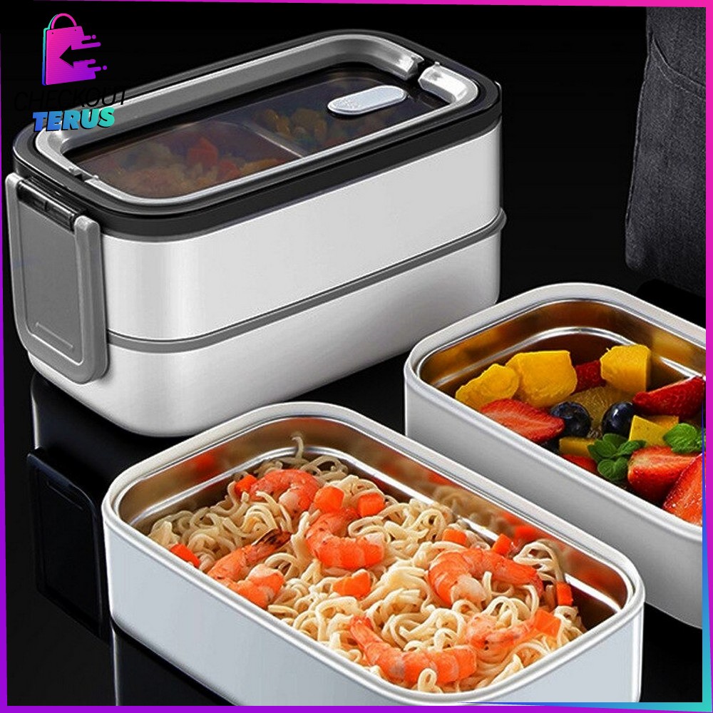 CT C376 Lunch Box Double Layer Tempat Makan 2 Tingkat Kotak Makan Kotak Bekal Bento Box 4 Sekat Rantang Susun Tempat Makanan Susun