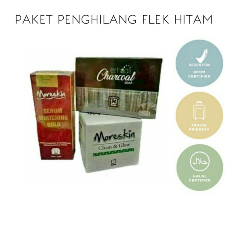 Paket Penghilang Flek Hitam - Moreskin Clean And Glow, Srum Vit C, Erhsali Charcoal