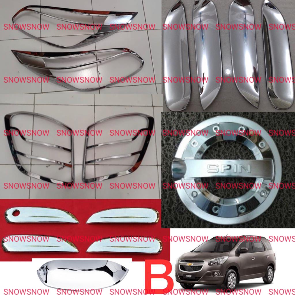 Paket Garnish Depan Belakang Outer Handle Tank Cover Chevrolet Spin Chrome