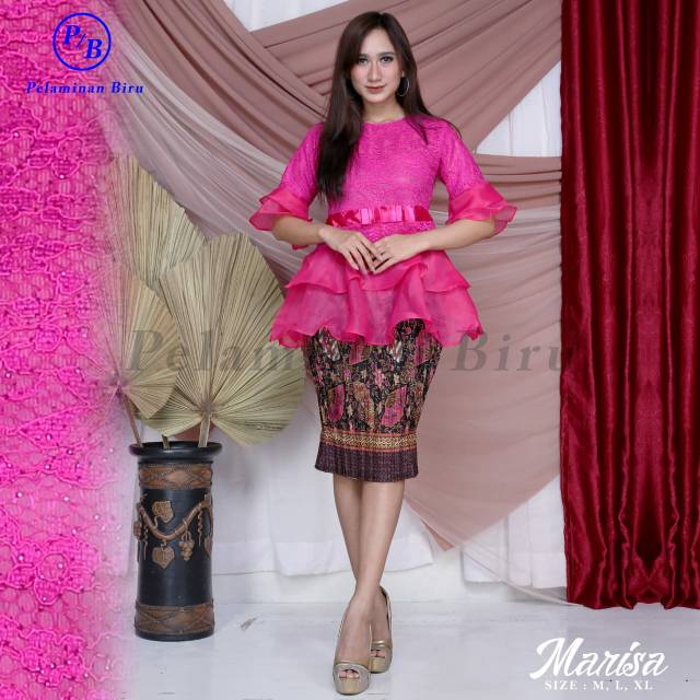 PB&gt; SET ORGANZA MARISA / KEBAYA BRUKAT MIX ORGANZA PENDEK / BAJU KEBAYA MODERN / BRUKAT MIX ORGANZA