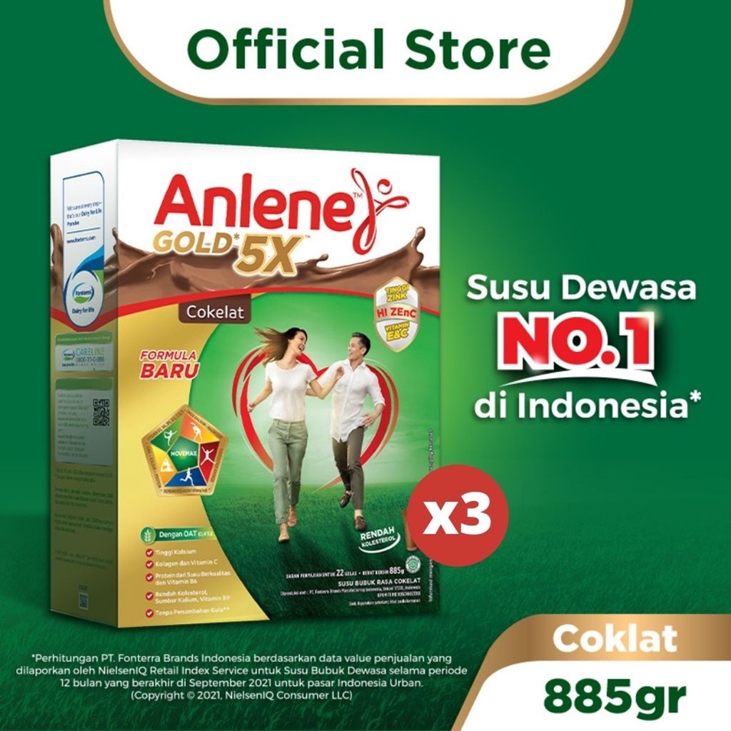 

Anlene Gold 5X Susu Bubuk Cokelat (Nutrisi Tulang, Sendi, dan Otot) 3 x 885g