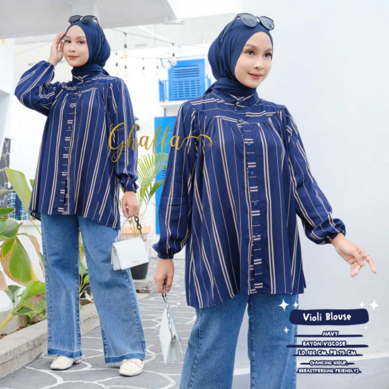 Violi blouse motif garis katun rayon by ghaffa the label