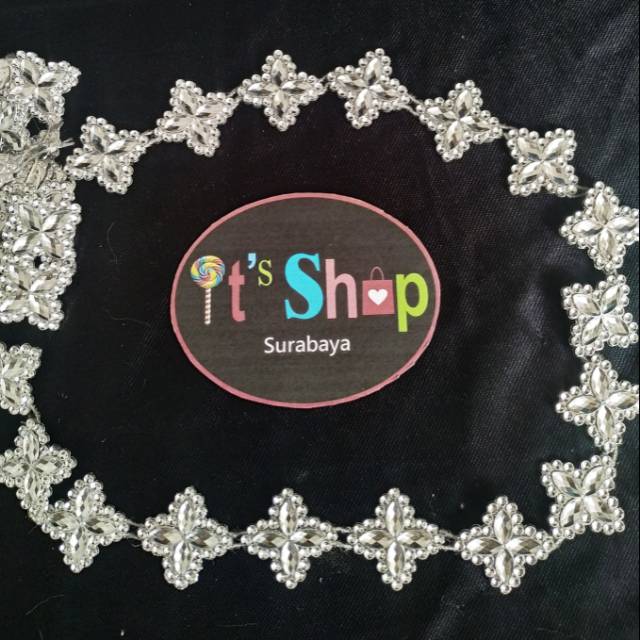 Aplikasi Baju meteran / Renda Silver plastik meteran / Kristal kopong meteran / Aksesoris Baju