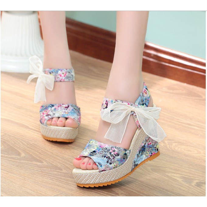 SEPATU WEDGES BLUE 10cm IMPORT
