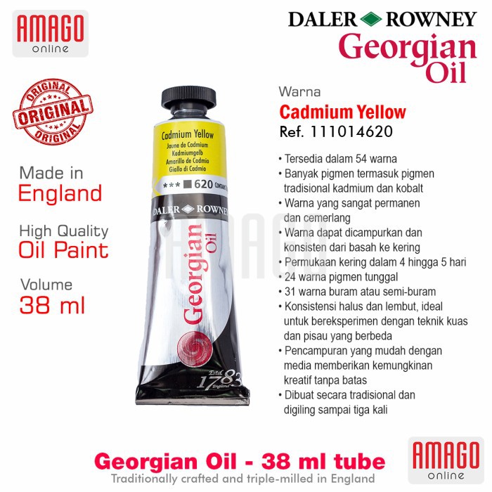 

Cat Minyak Lukis DALER-ROWNEY Georgian Oil 38 ml - Cadmium Yellow - 111014620
