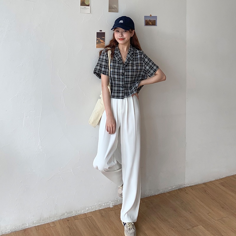 Celana Panjang Wanita Celana Bahan Korean Style Loose Celana Kulot High Waist Putih Straight Pants Import