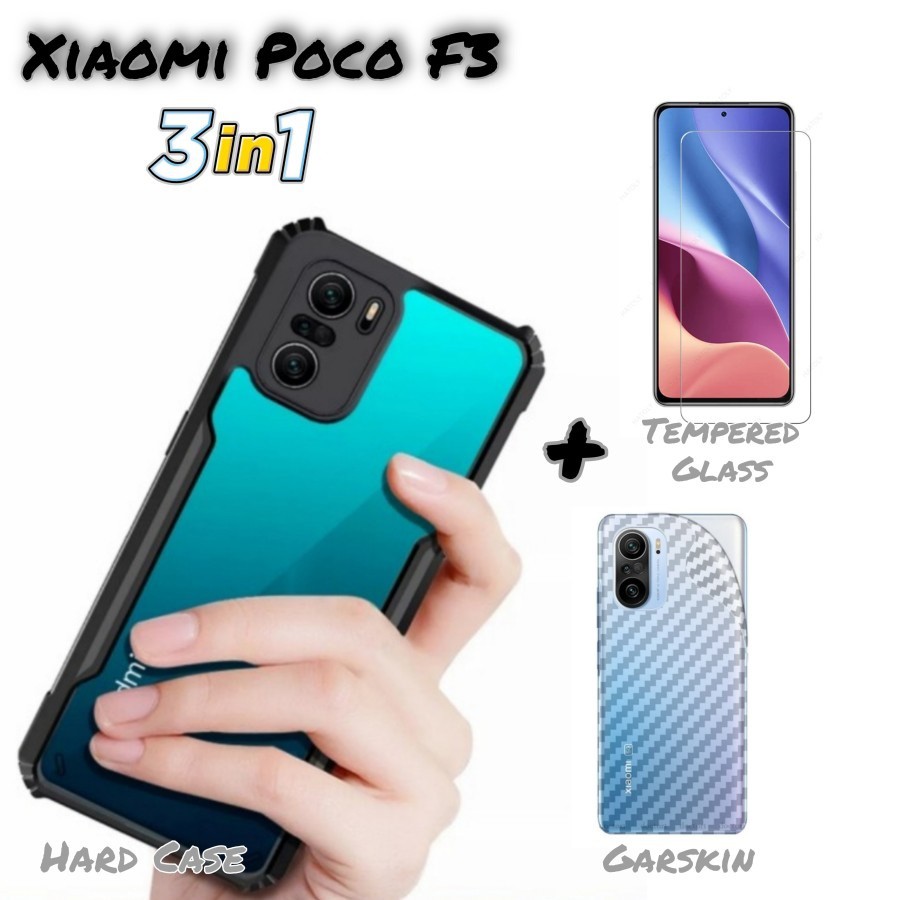 Case Xiomi Poco F3 Hardcase Premium Fusion Promo 3In1 Tempered Glass Layar Warna dan Garskin