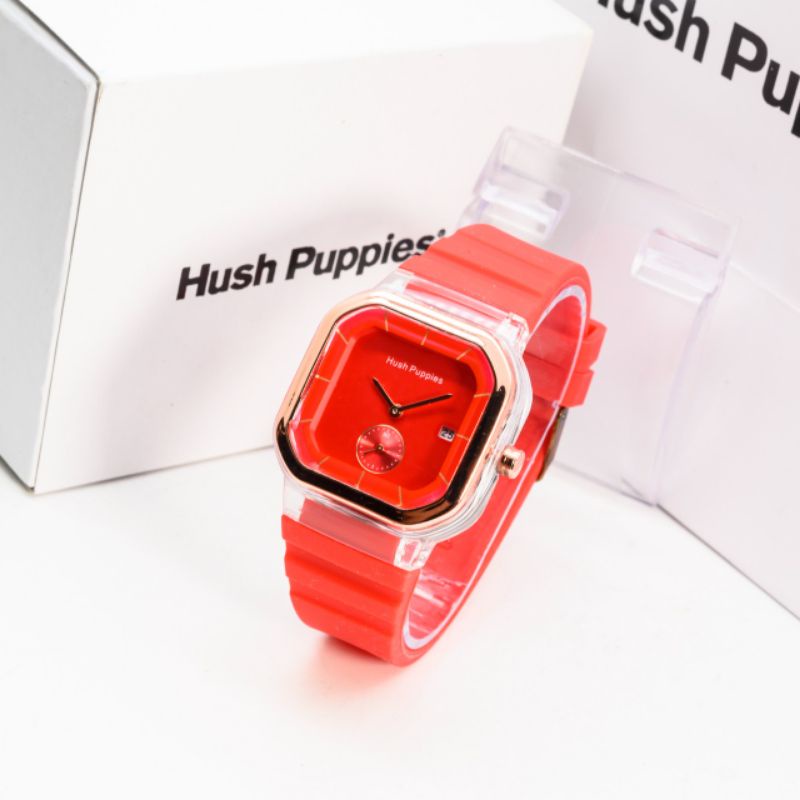 (SS) Jam Tangan Wanita Korea Hush Puppies Kotak Rubber Crono Detik Bawah + Free Box Hushpupies