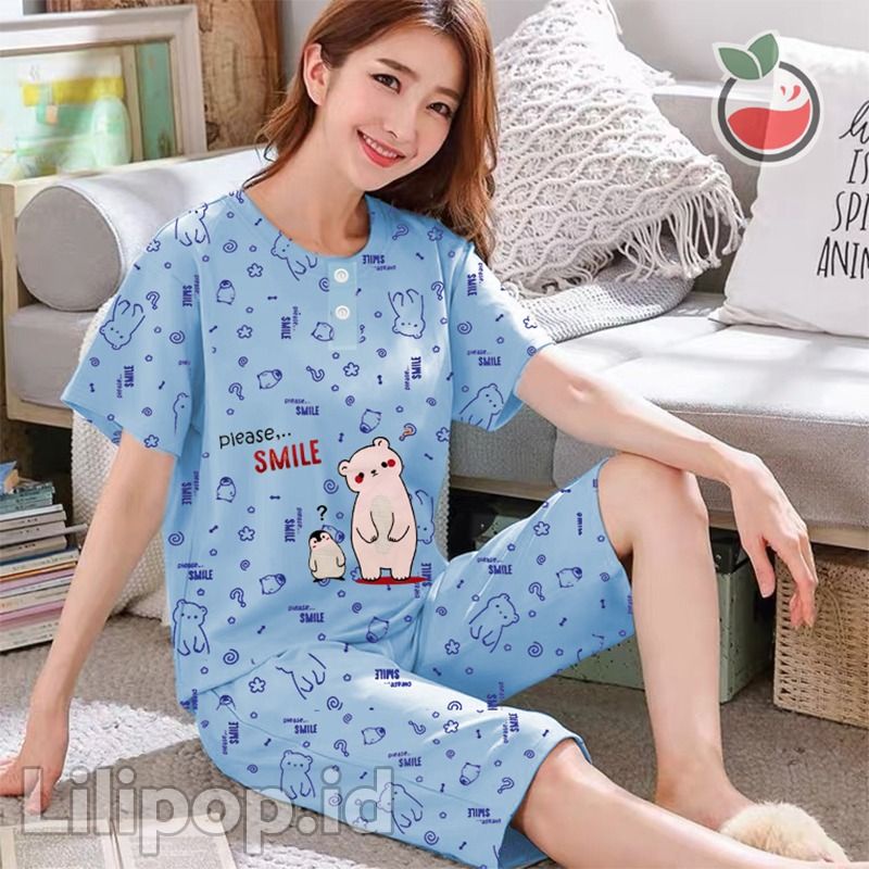 SUNCHERY COD BAJU TIDUR 3/4 ALL SIZE/BABYDOLL KEKINIAN MURAH/SLEEPWEAR WANITA-PINGUIN BIRU