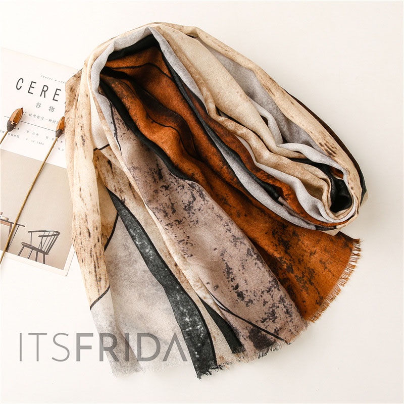 ITSFRIDAY NIDEA Scarf - Premium Pashmina Shawl Selendang Syal Pasmina Hijab Import Motif Geometri Brown Black