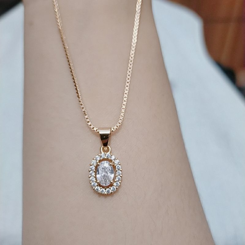 Kalung Italy kaca plus liontin ofal mata bulat lapis emas
