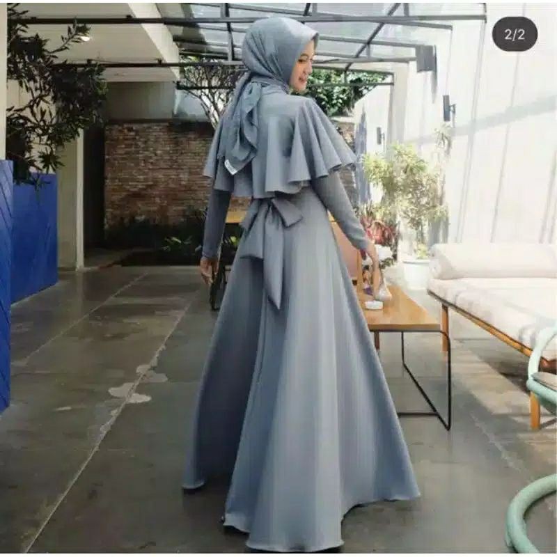 GAMIS Dress 70734 TITANIUM SCUBA Fashion Muslim CLARA RANA MAXI prewed gamis Prewedding dress muslim-4