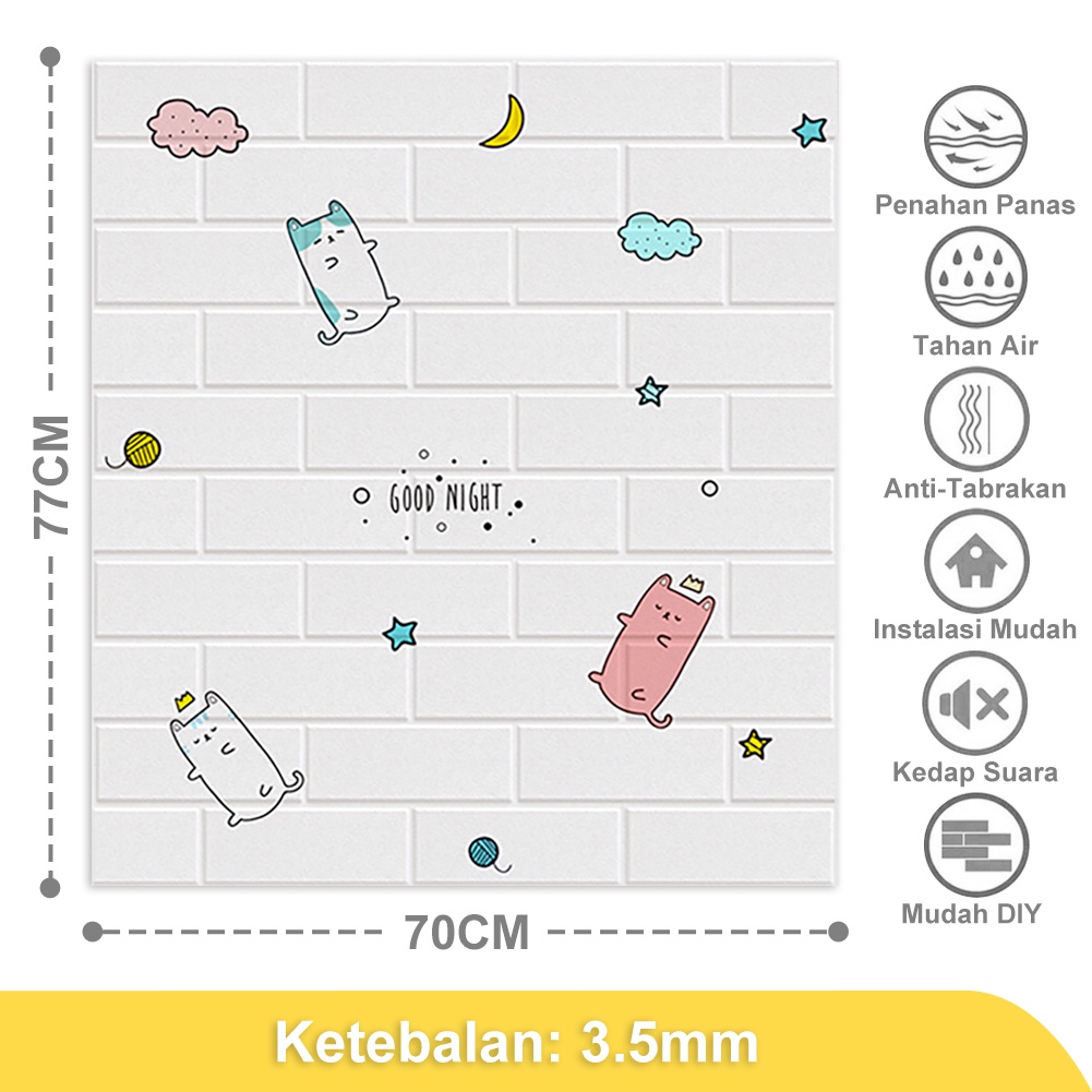 Wallpaper Dinding Foam 3D Dekor Kamar Motif Batu Bata Wallpaper High Quality-Cat(3.5mm)