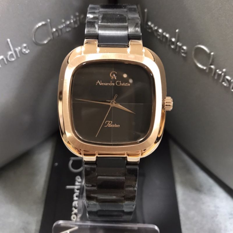 Jam Alexandre Christie AC 2982 LH BBR Wanita Rantai Hitam Rosegold Segi
