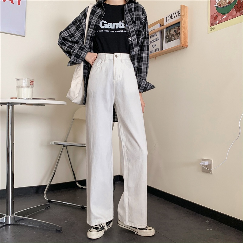 JEANS HIGHWAIST PANTS  DENIM WHITE LOOSE KOREA