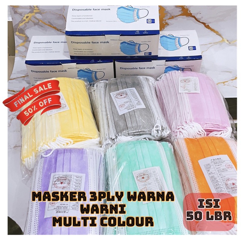 AZ FACEMASK WARNA Masker 3ply Earloop Warna Warni Isi 50pcs