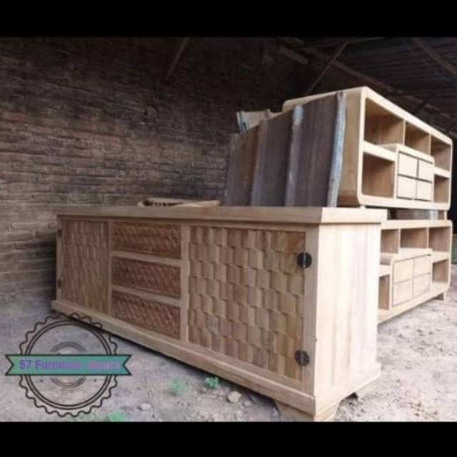 Meja/Bufet Penyekat Ruangan/Meja tv Panjang Jati Ukir Mentahan