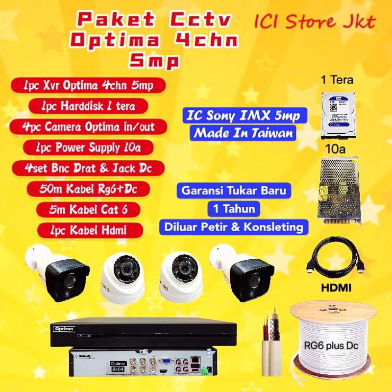 Paket cctv 4 kamera optima ic sony 5mp