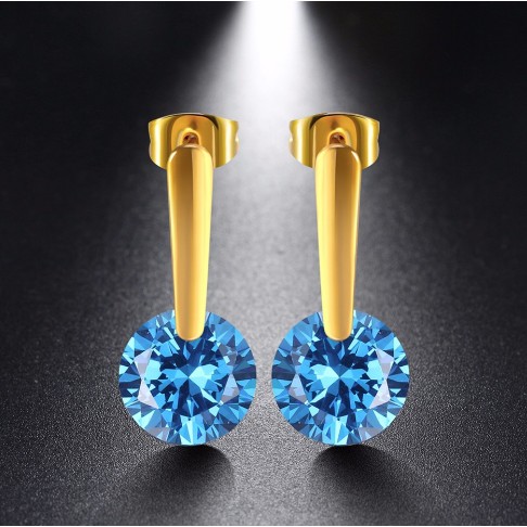 Anting Stainless Steel Lapis Emas 18k Gold Kaku Batu Biru Muda BE123B