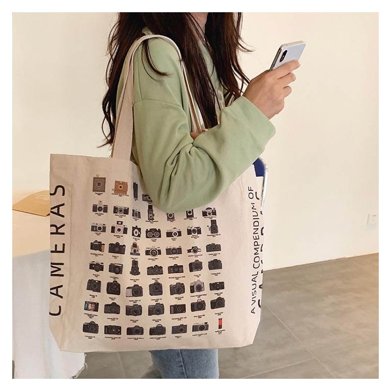 TC-01 tas canvas tote bag wanita import korea jepang simple besar jumbo kamera