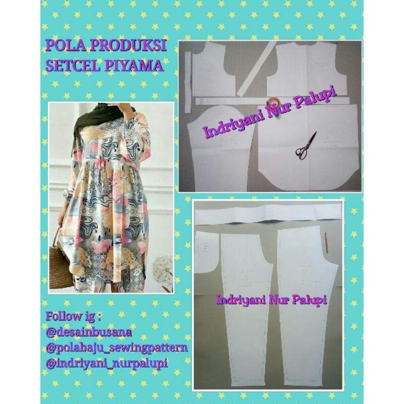 POLA PRODUKSI SETCEL PIYAMA 08 - Pola baju - Pola Instan