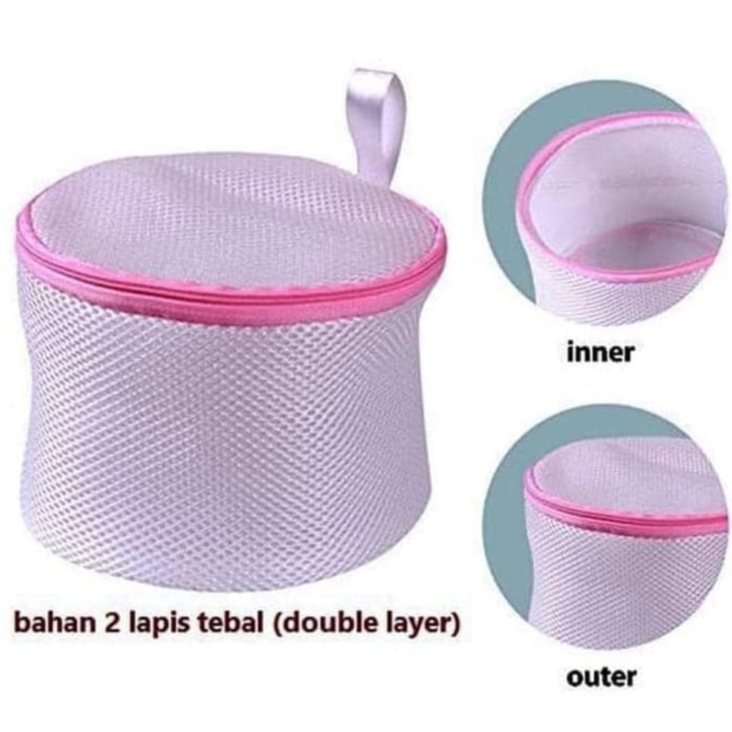 Laundry Bag Kantong Cuci Bra Pakaian Dalam Bentuk Segitiga - Laundry Bag Zipper Pengaman Bh Dalam Waktu Cuci Agar Tidak Rusak - Pink