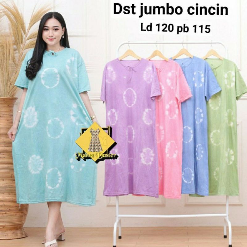 Daster Kaos Jumbo LD 120 Panjang Lengan Pendek Tali Depan Non Busui / Daster Tiedye Tie dye Pelangi
