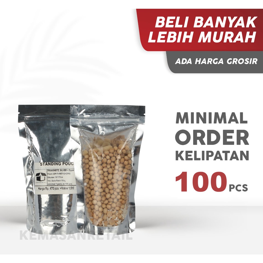 Kemasan Standing Pouch Kombinasi Silver 10x17 cm - Plastik Ziplock Makanan - Kemasan Kopi Unik